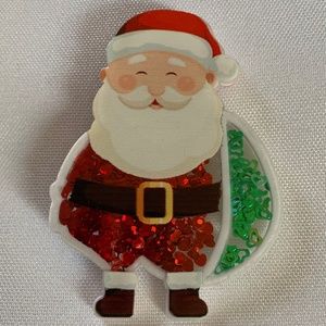 NWT. Handmade Pin Brooch Confetti Shaker Christmas Santa Claus!